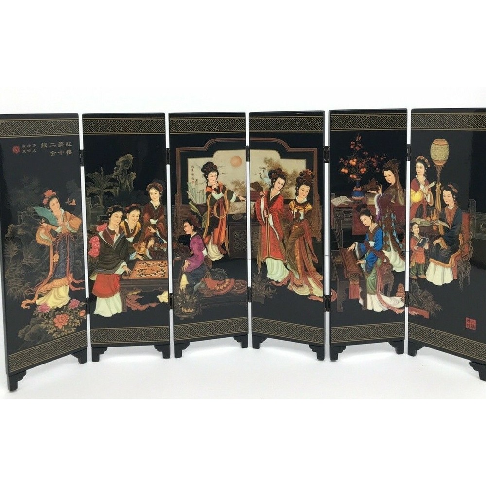 Asian Table Screen 6 Pannel Twelve Beauties Of Jinling Themed